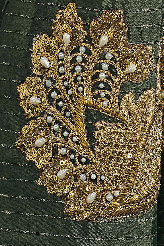Mustard Green Pure Soft Dola Upada Silk With Stiched Blouse Saree 