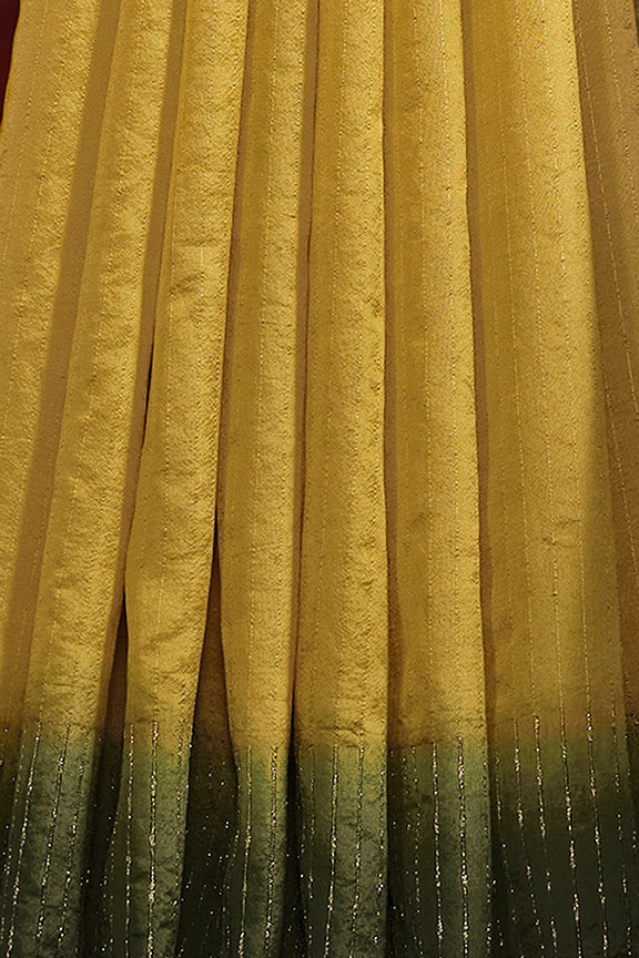 Mustard Green Pure Soft Dola Upada Silk With Stiched Blouse Saree 