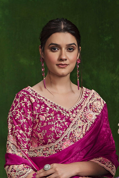 Pink Habotai Silk Sequence with Handwork Saree with Stitched Blouse