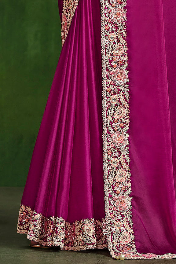 Pink Habotai Silk Sequence with Handwork Saree with Stitched Blouse