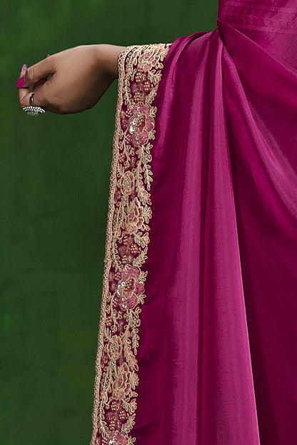 Pink Habotai Silk Sequence with Handwork Saree with Stitched Blouse