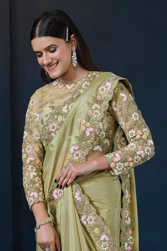 Green Crepe silk Saree