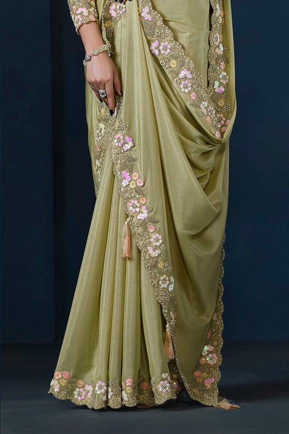 Green Crepe silk Saree