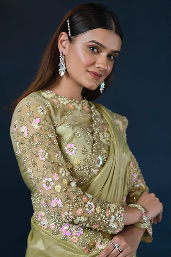 Green Crepe silk Saree