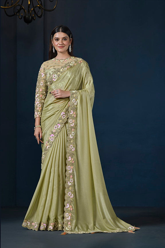 Green Crepe silk Saree