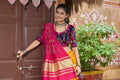 Back view of yellow lehenga with digital print design

