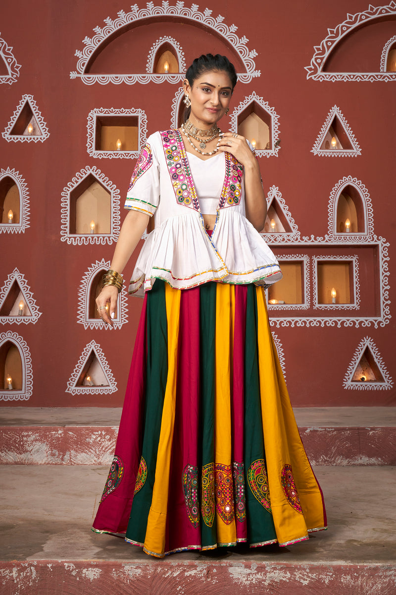 Multicolor striped Chaniya Choli with white peplum blouse for Navratri