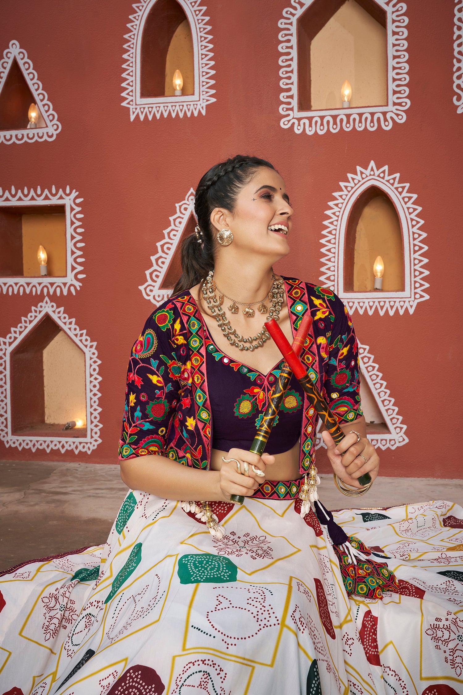 Multicolor jacket Chaniya Choli for Navratri Garba night

