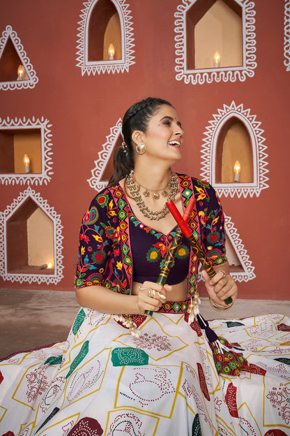 Multicolor jacket Chaniya Choli for Navratri Garba night

