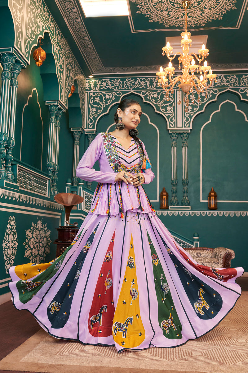 Mirror work choli with digital printed lehenga set