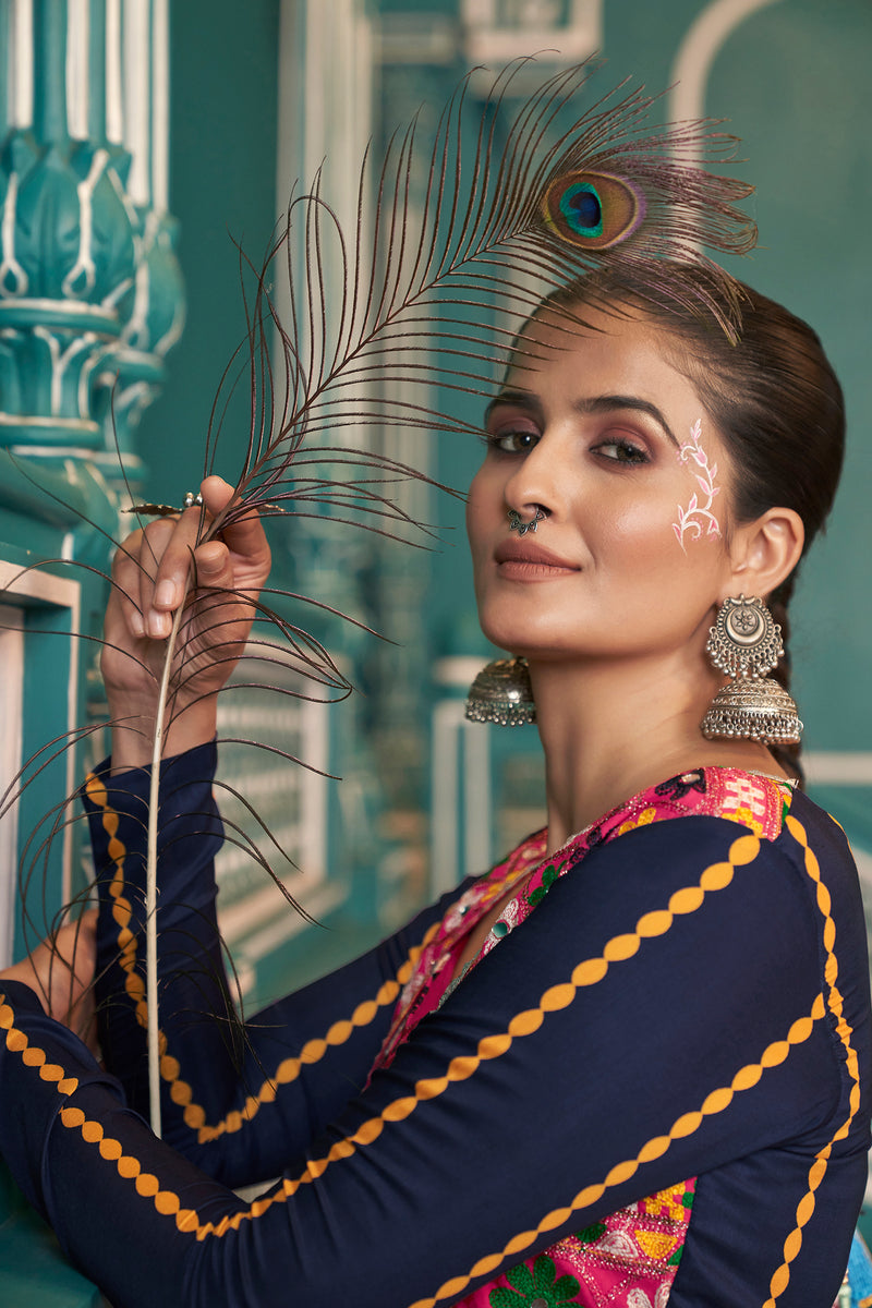 Ethnic festive wear chaniya choli with aari dupatta

