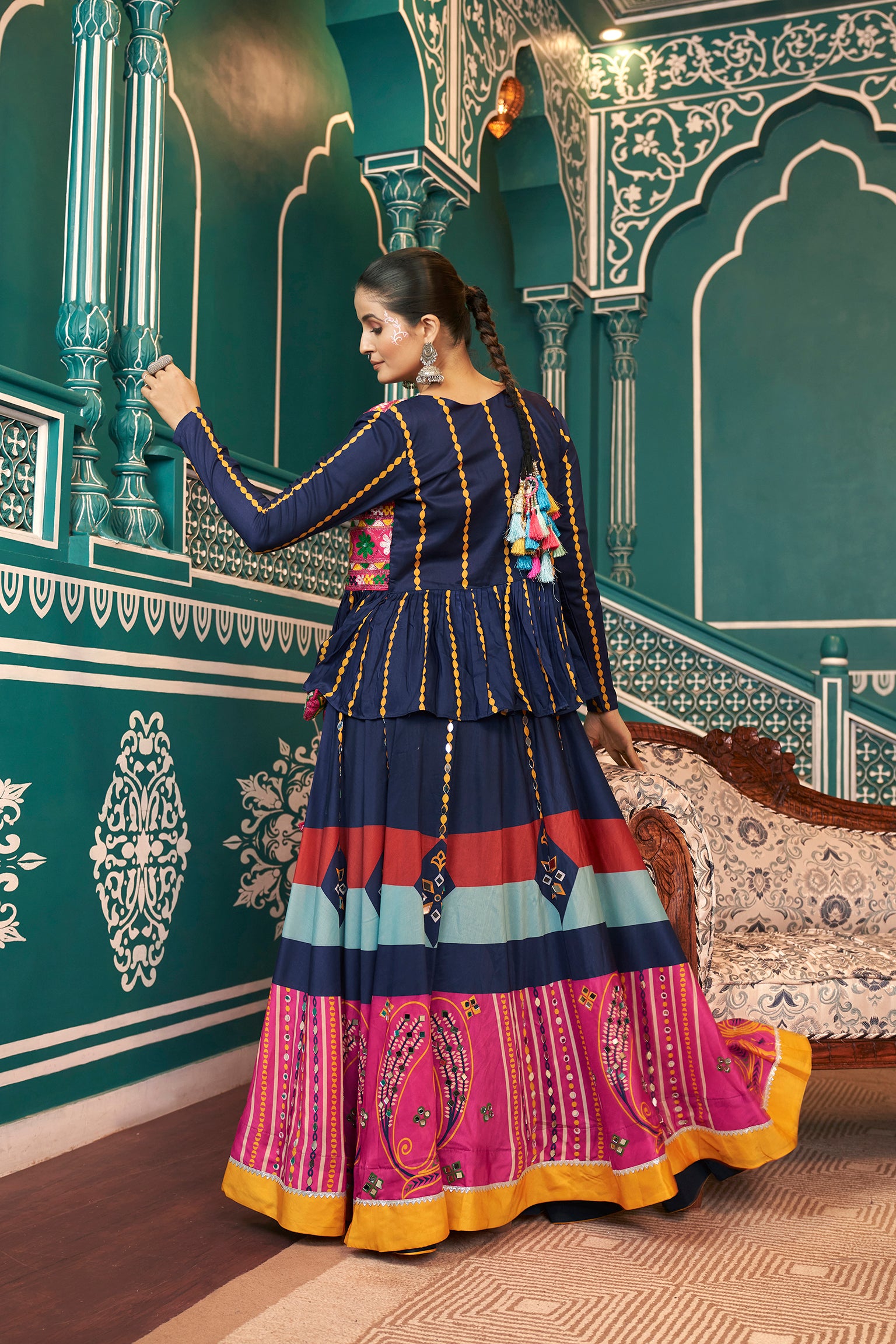 Designer chaniya choli with mirror embroidery


