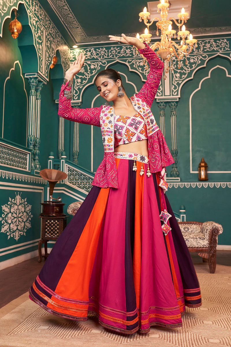Chaniya choli with embroidered blouse and jacket

