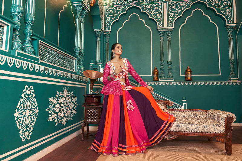 Garba outfit with color block lehenga

