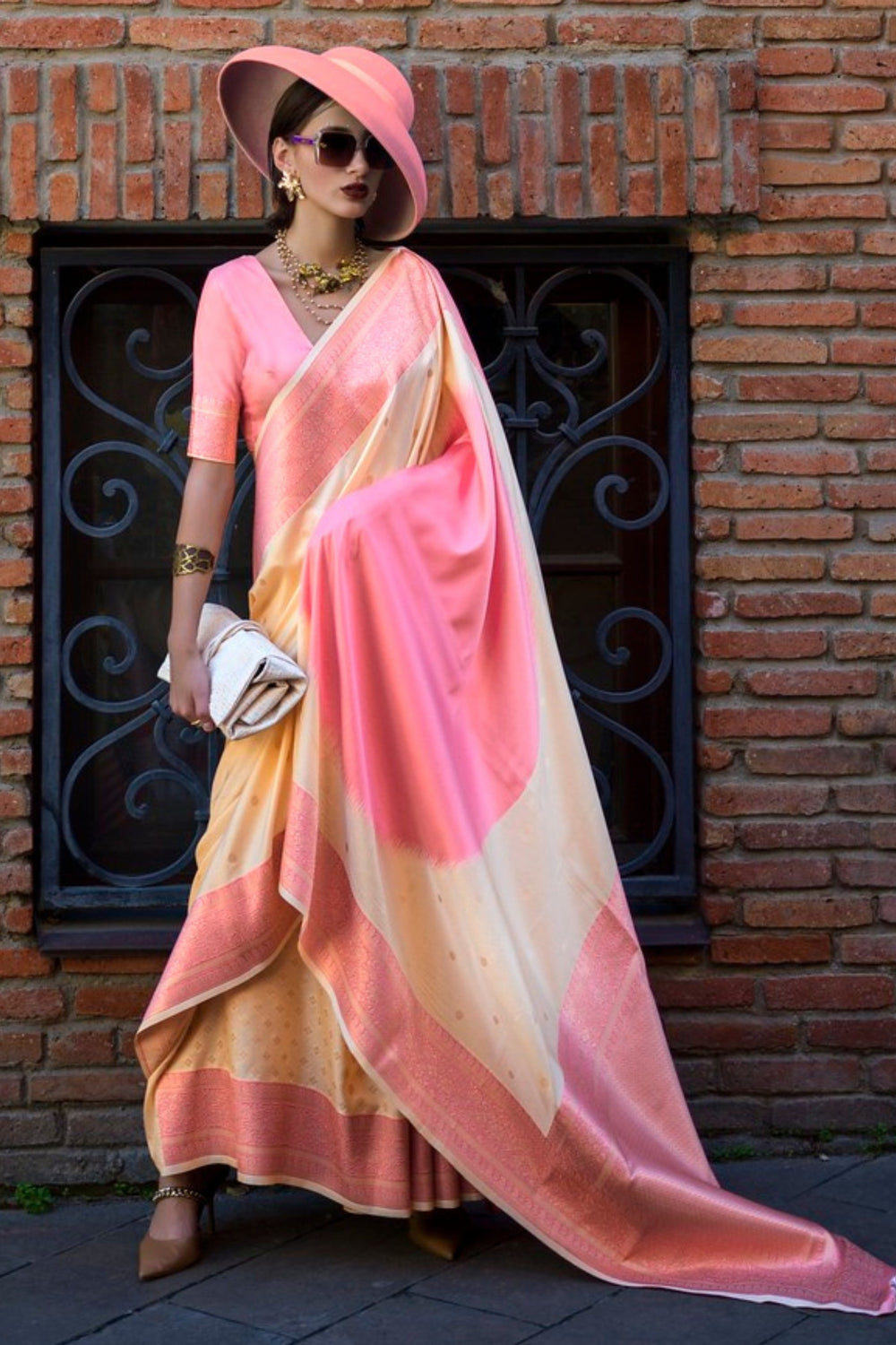 Cream Pure Soft Banarasi Handloom Banarasi Saree 