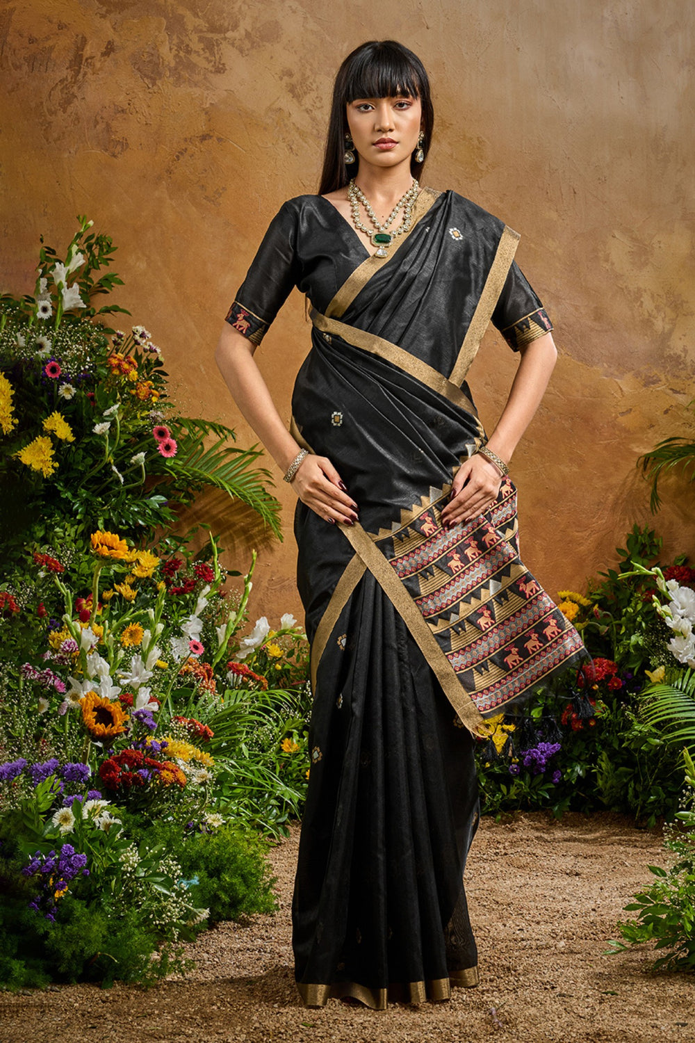 Black Pure Soft Tussar Handloom Silk Saree 