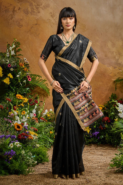 Black Pure Soft Tussar Handloom Silk Saree 