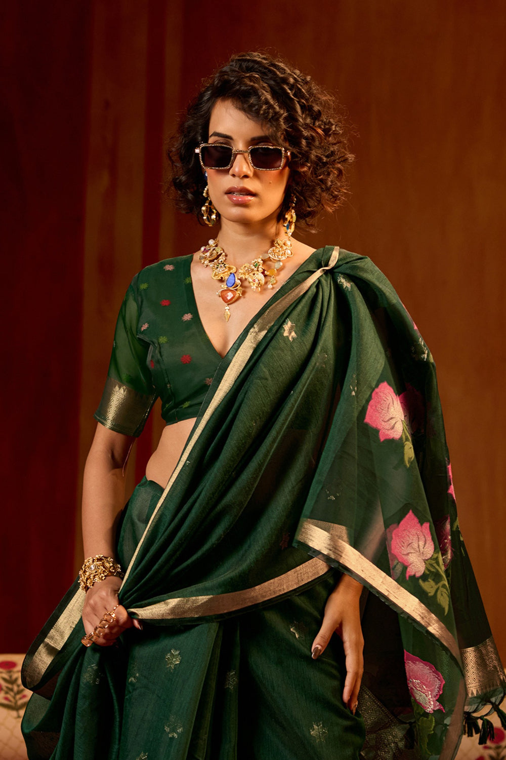 Green Pure Soft Moonga Cotton Handloom Saree 