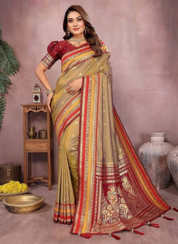 Mustard Pure Handloom Kalamkari Silk Saree
