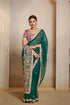 Peacock Green Organza Satin Handwork Designer Bridal Saree 