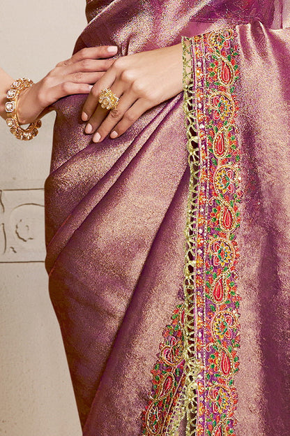 Purple Kanjivaram Jaquard Silk Handwork Designer Bridal Saree 