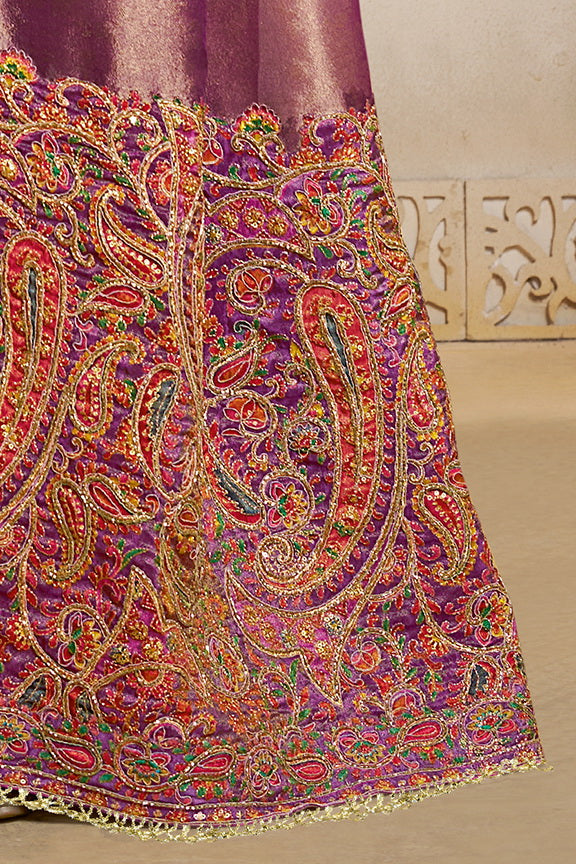 Purple Kanjivaram Jaquard Silk Handwork Designer Bridal Saree 