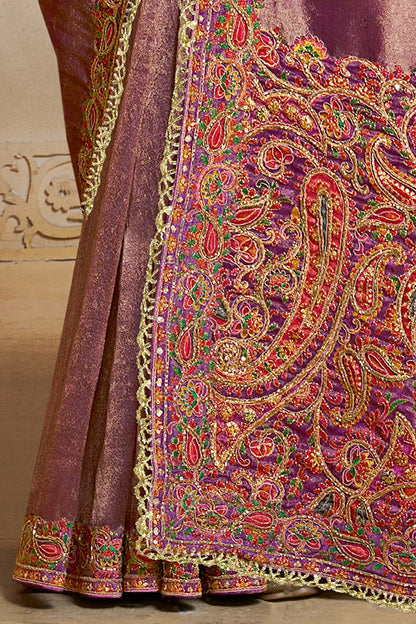 Purple Kanjivaram Jaquard Silk Handwork Designer Bridal Saree 