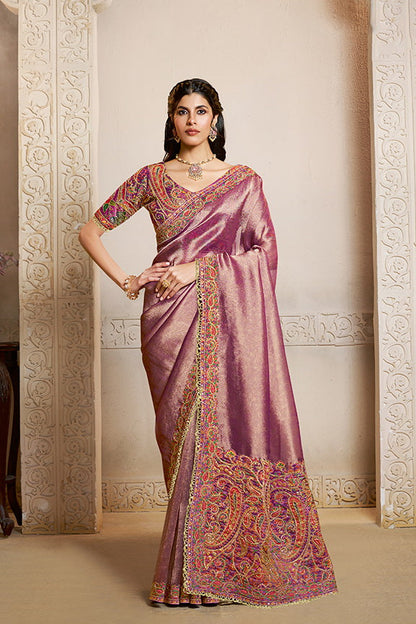 Purple Kanjivaram Jaquard Silk Handwork Designer Bridal Saree 