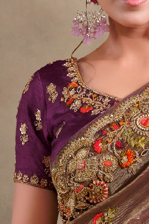 Wine Pure Banarasi Crush Pure Khatli Work Bridal Saree 