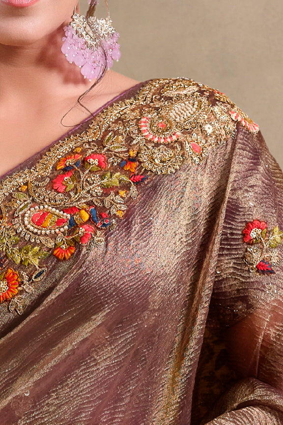 Wine Pure Banarasi Crush Pure Khatli Work Bridal Saree 