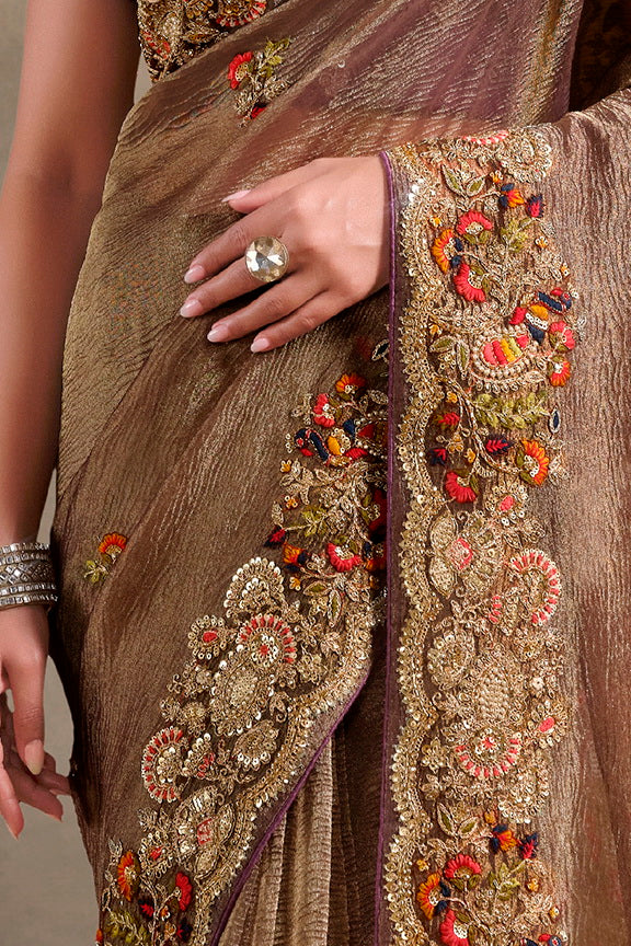 Wine Pure Banarasi Crush Pure Khatli Work Bridal Saree 