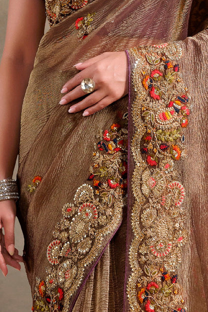 Wine Pure Banarasi Crush Pure Khatli Work Bridal Saree 