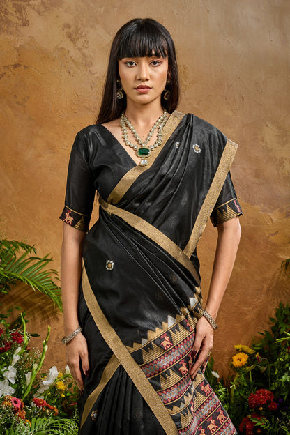 Black Pure Soft Tussar Handloom Silk Saree 