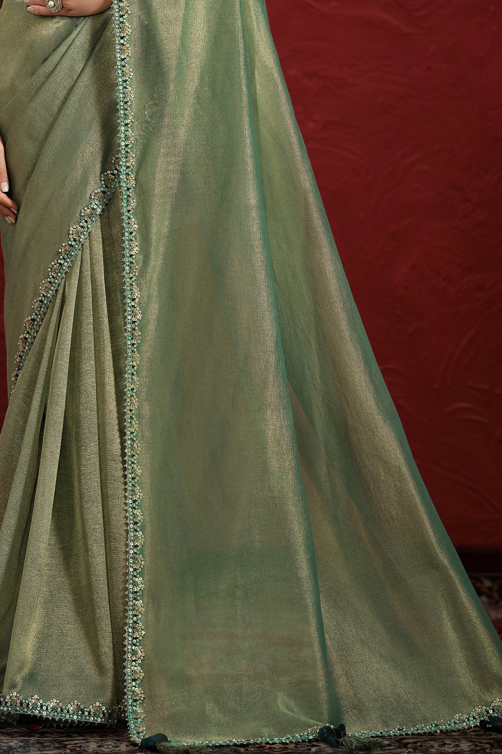 Green Pure Soft Banarasi With Stiched Blouse Saree