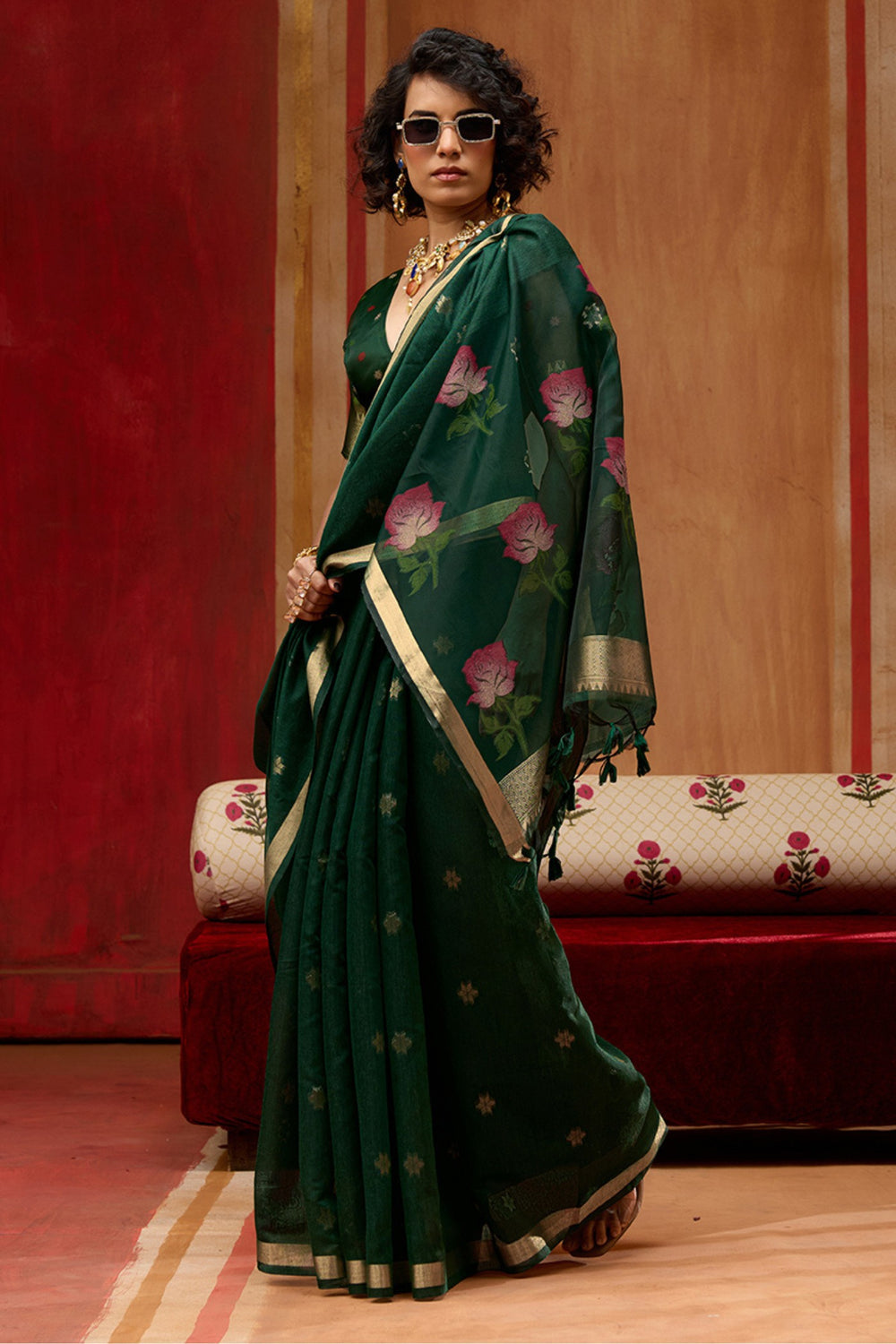 Green Pure Soft Moonga Cotton Handloom Saree 