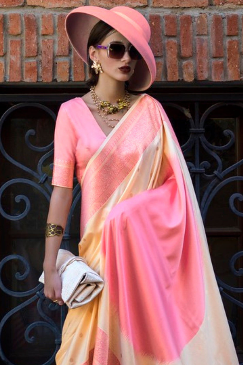 Cream Pure Soft Banarasi Handloom Banarasi Saree 