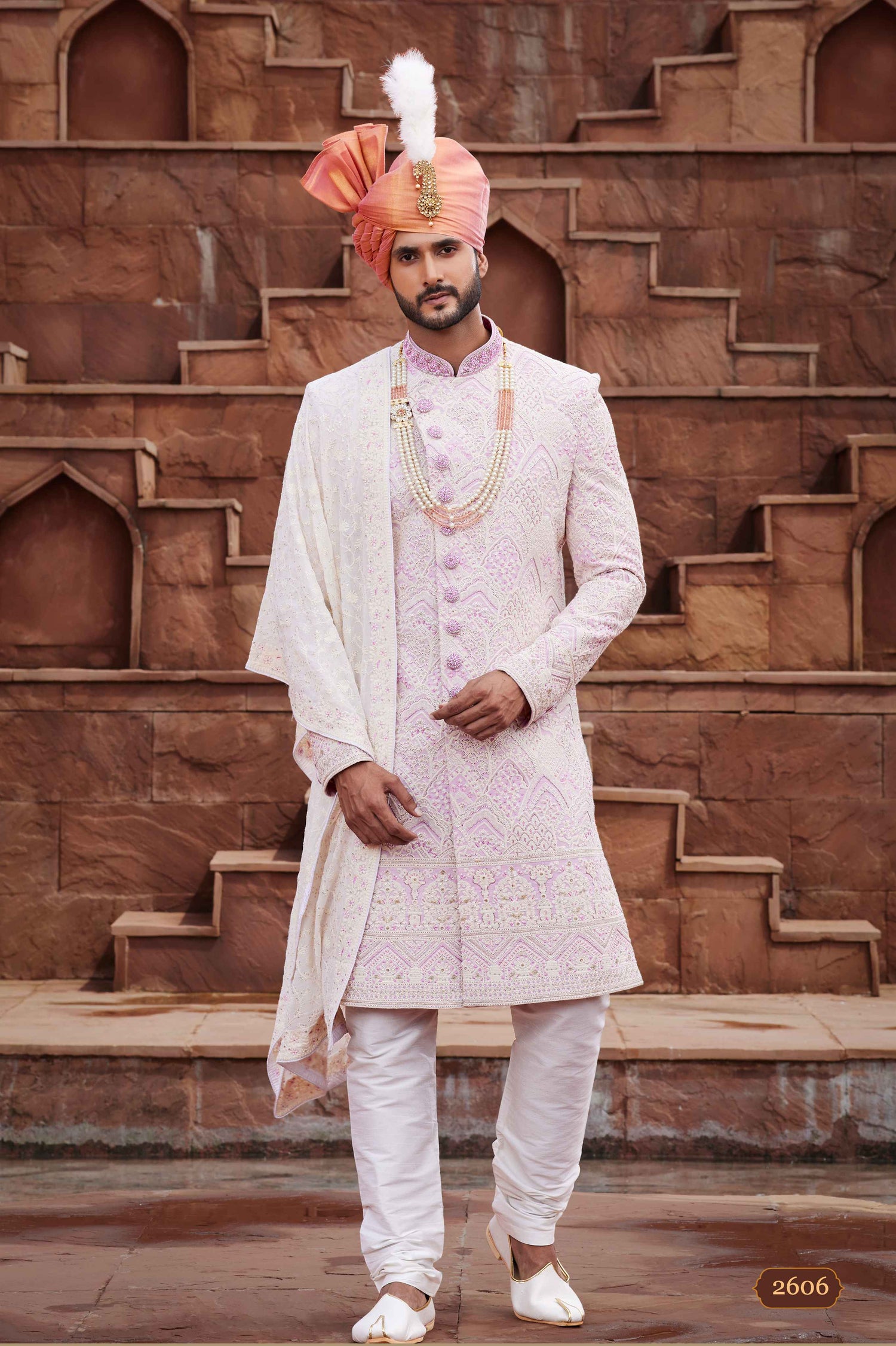 Light Pink Designer Sherwani for Men with Embroidery