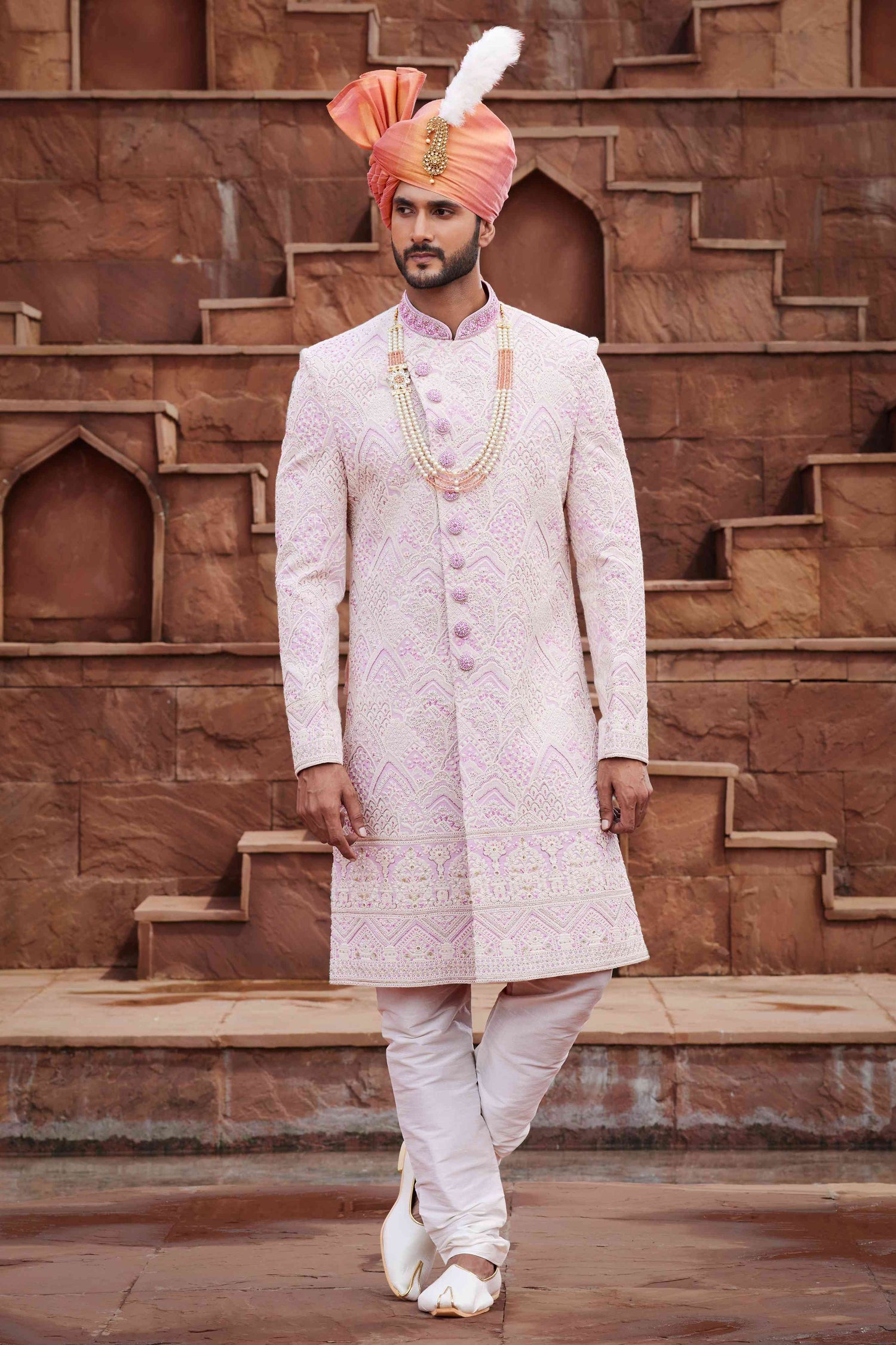 Light Pink Designer Sherwani for Men with Embroidery
