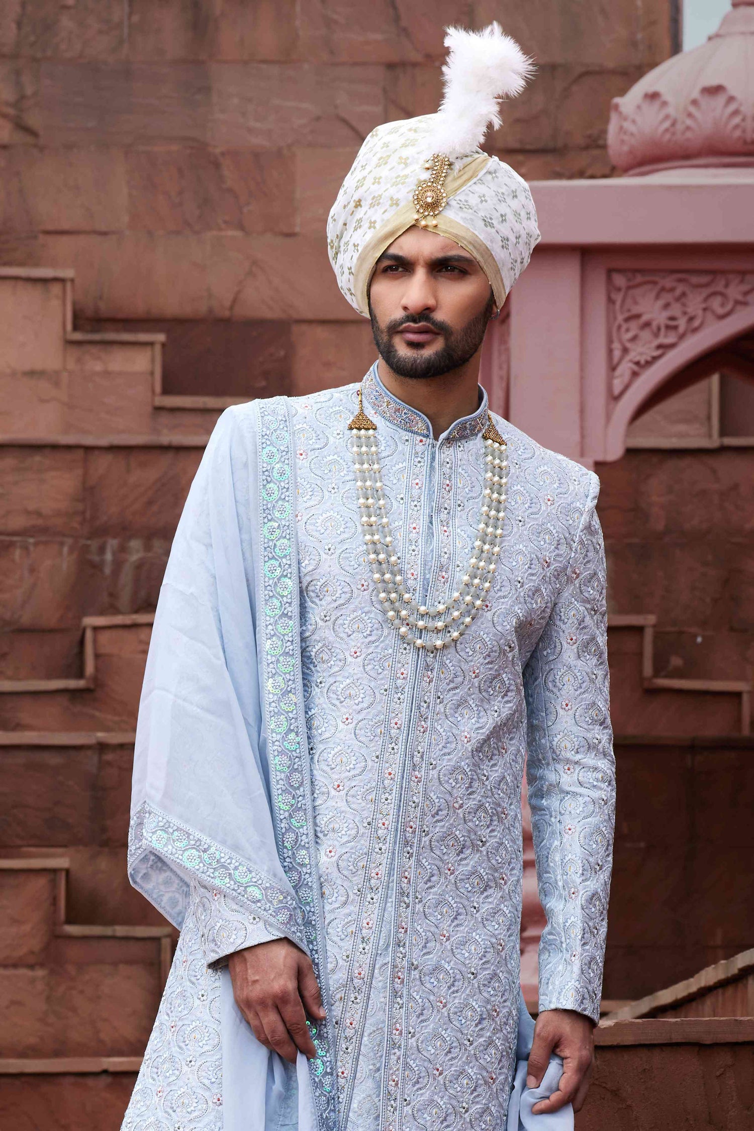 Sky Blue Designer Wedding Sherwani for Groom with Embroidery