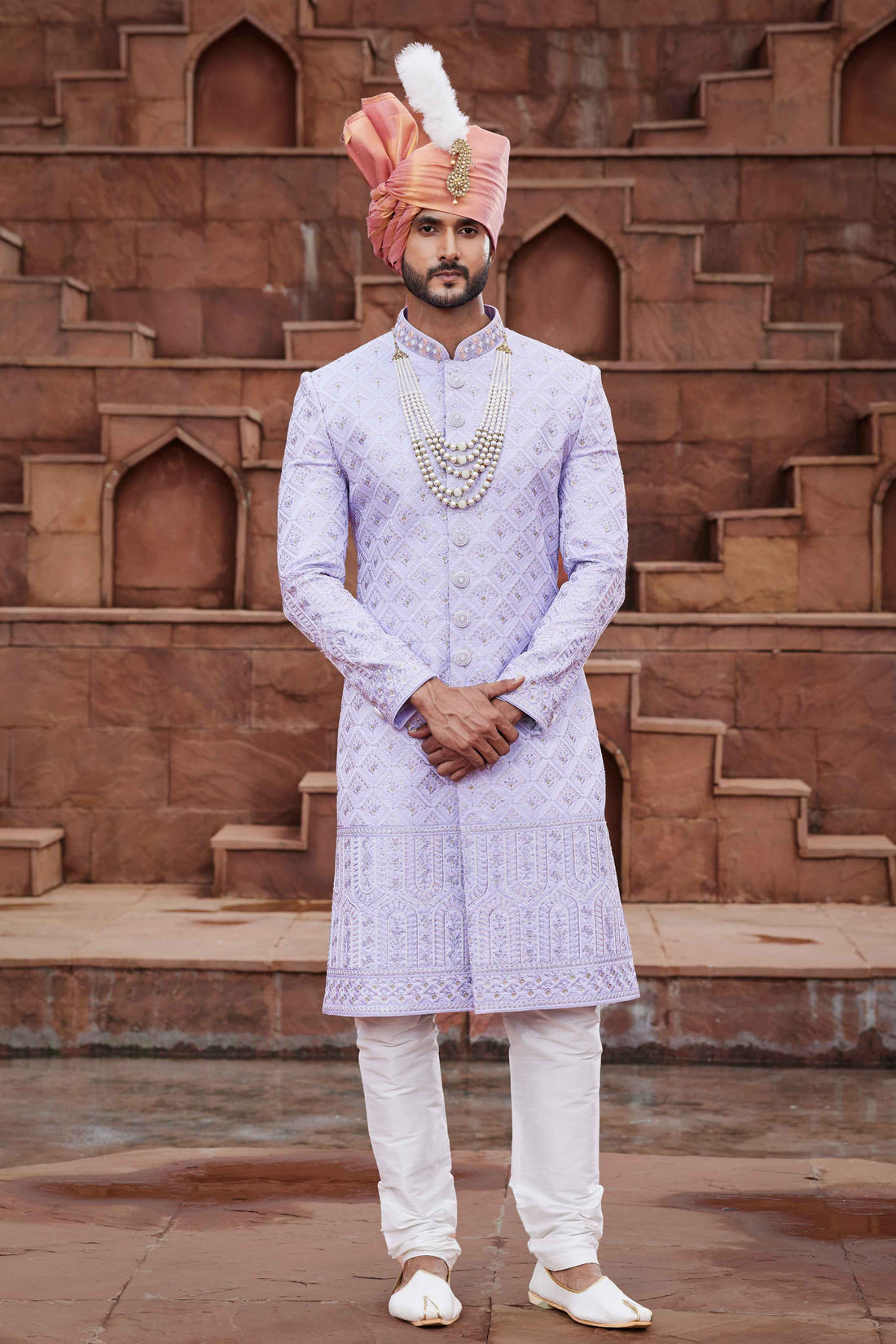 Light Purple Designer Sherwani for Groom with Embroidery