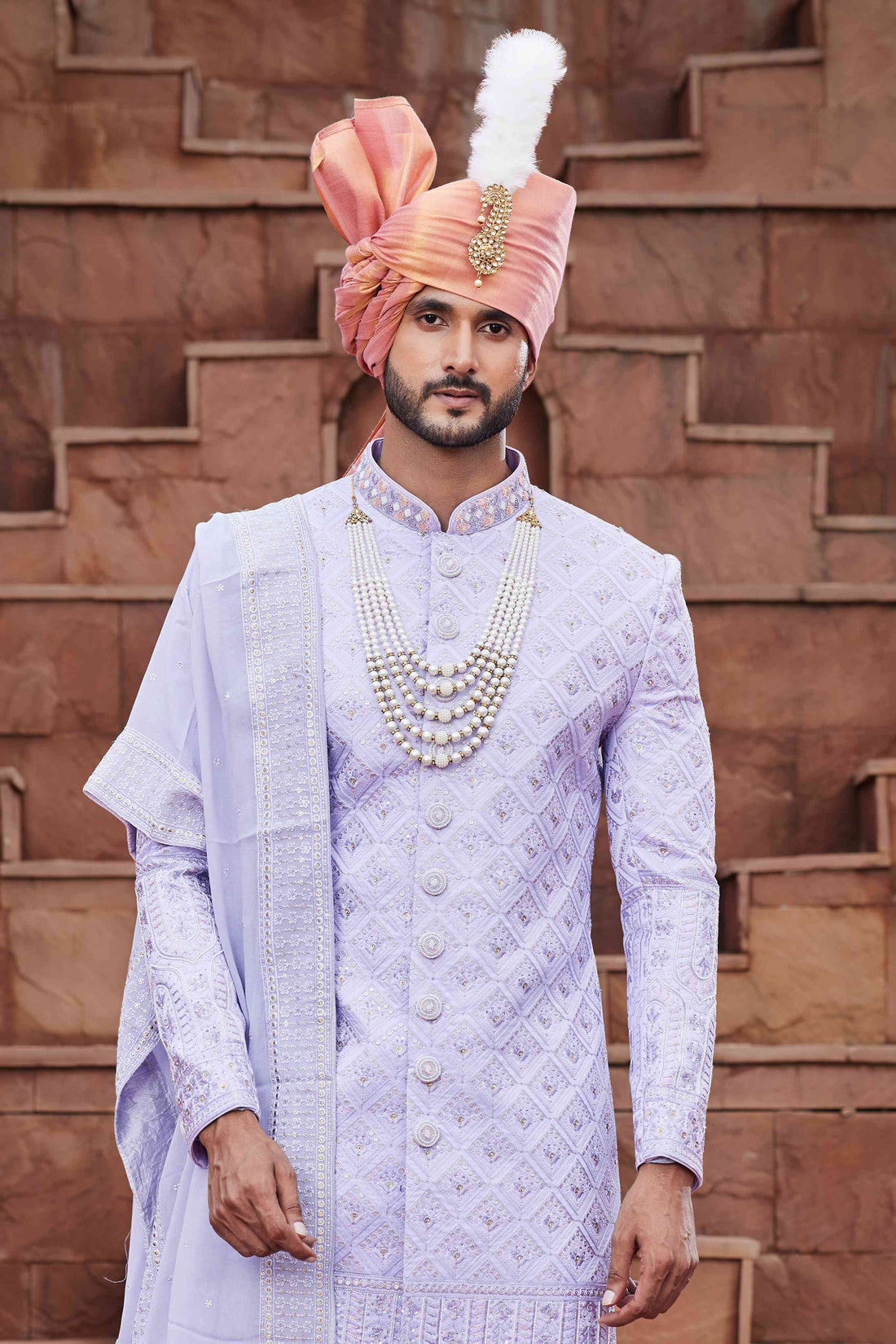 Light Purple Designer Sherwani for Groom with Embroidery