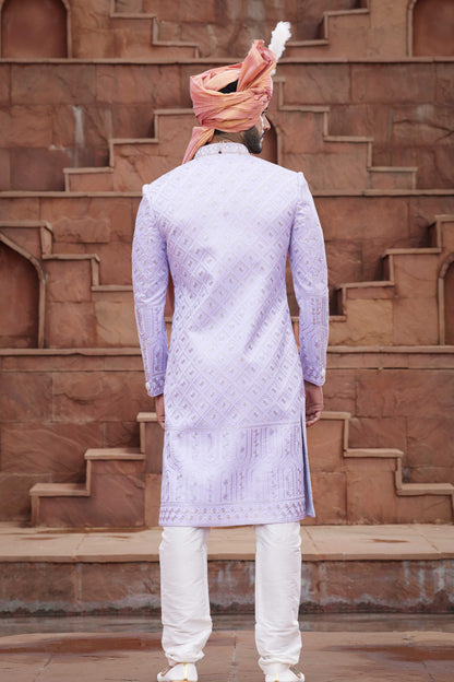 Light Purple Designer Sherwani for Groom with Embroidery