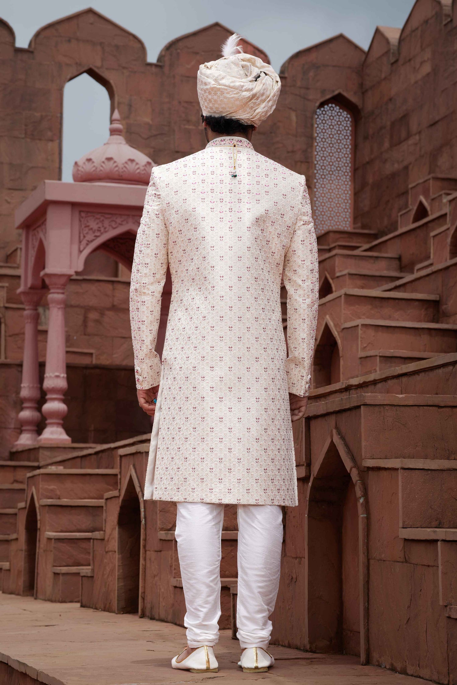 Cream Designer Sherwani for Men with Royal Embroidery