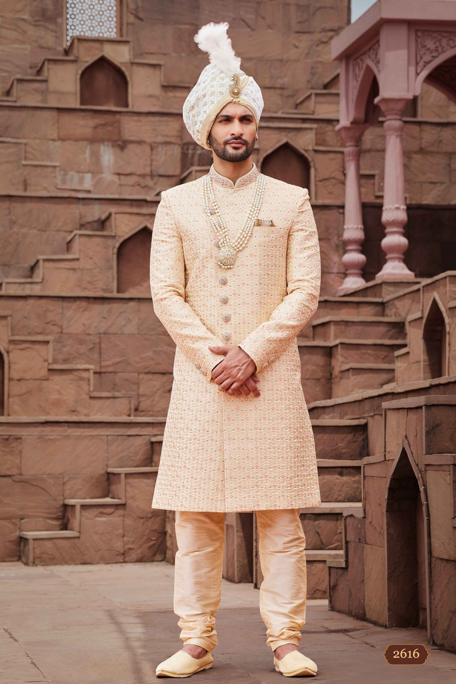 Gold Royal Sherwani for Groom with Premium Embroidery Work