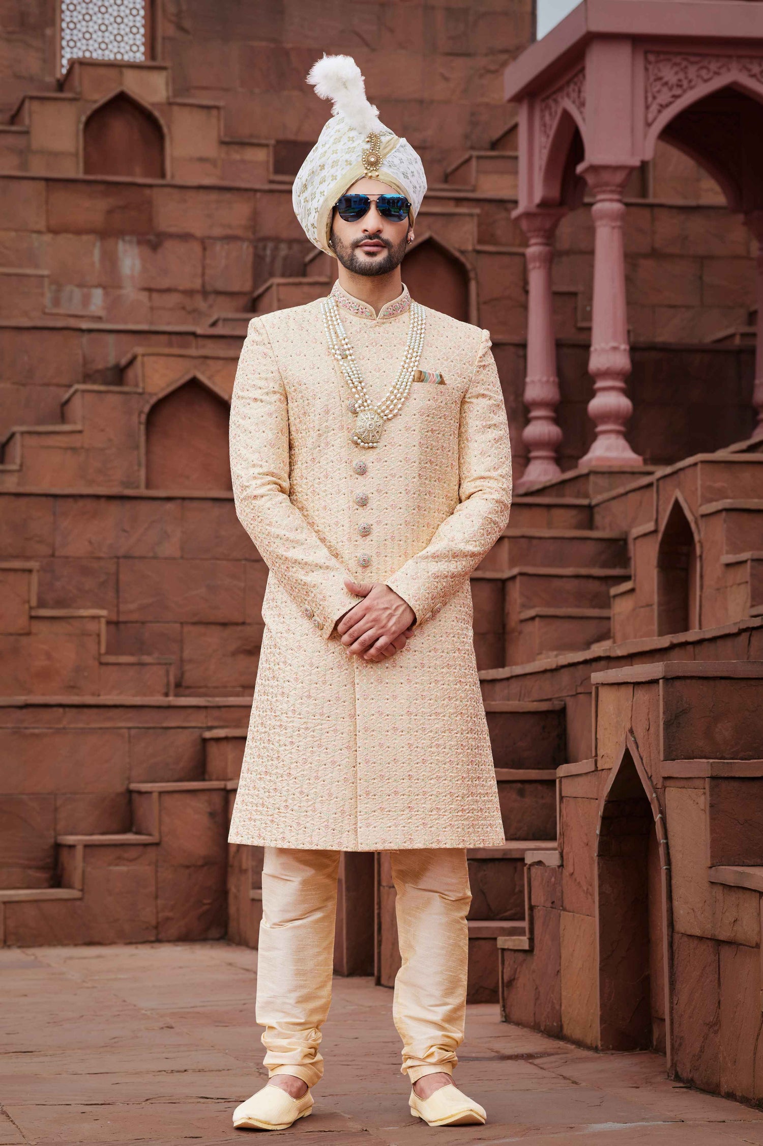 Gold Royal Sherwani for Groom with Premium Embroidery Work