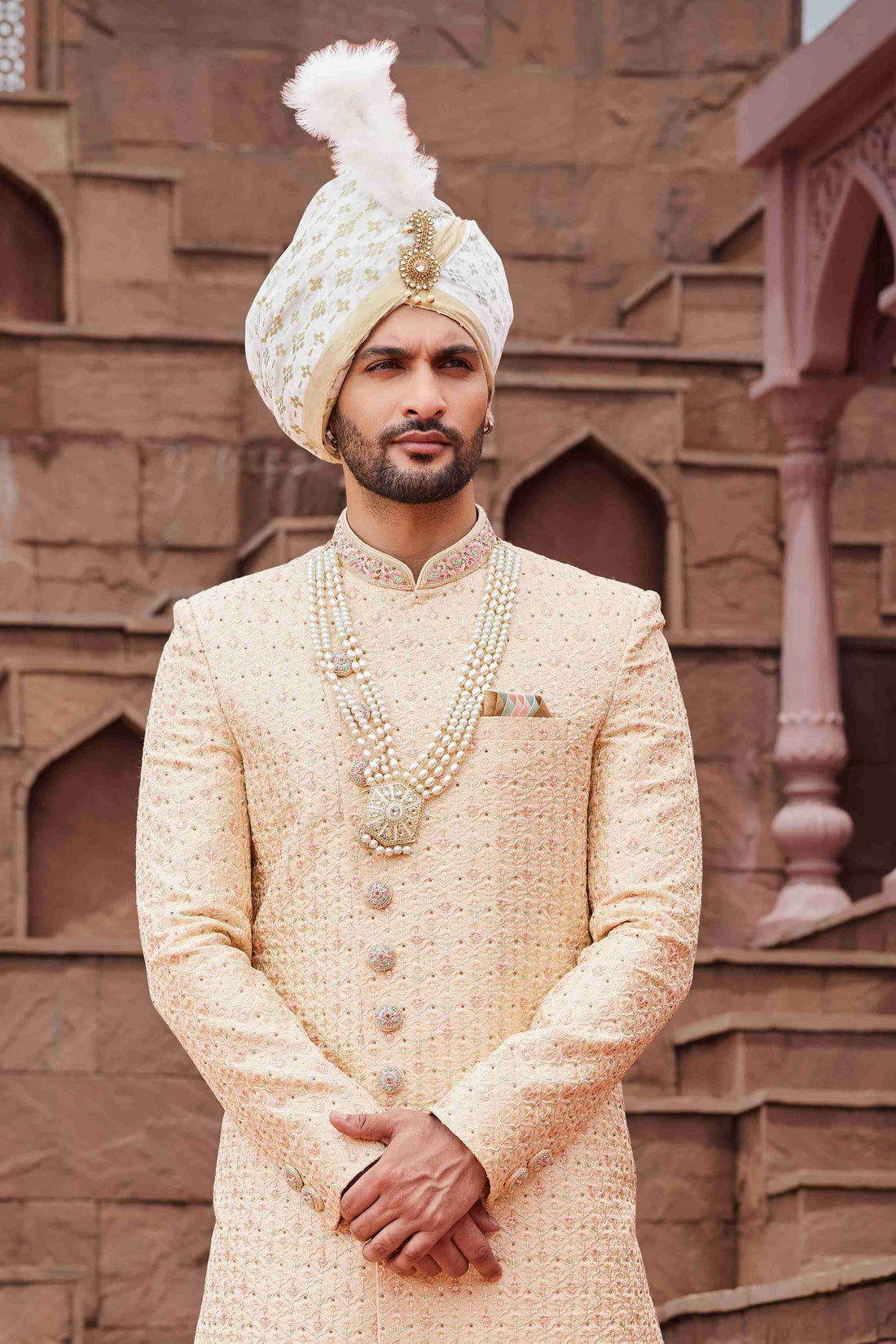 Gold Royal Sherwani for Groom with Premium Embroidery Work