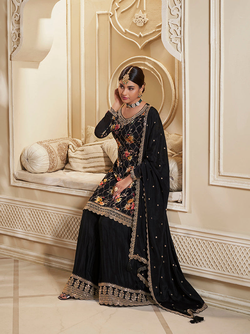 Elegant Black Wedding Sharara Set for Women