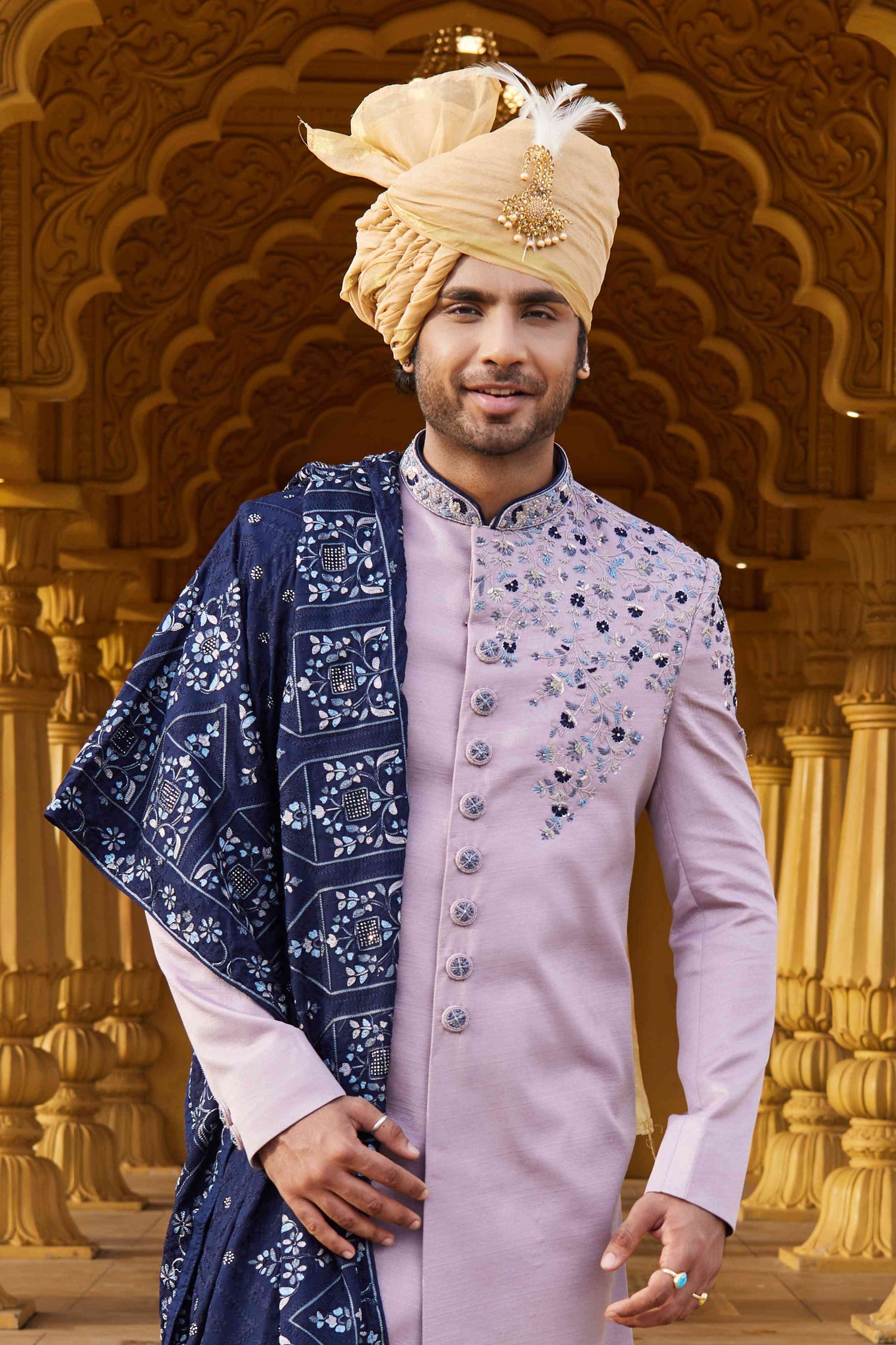 Lavender Blue Designer Sherwani with Hand Embroidery
