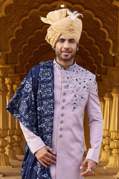 Lavender Blue Designer Sherwani with Hand Embroidery