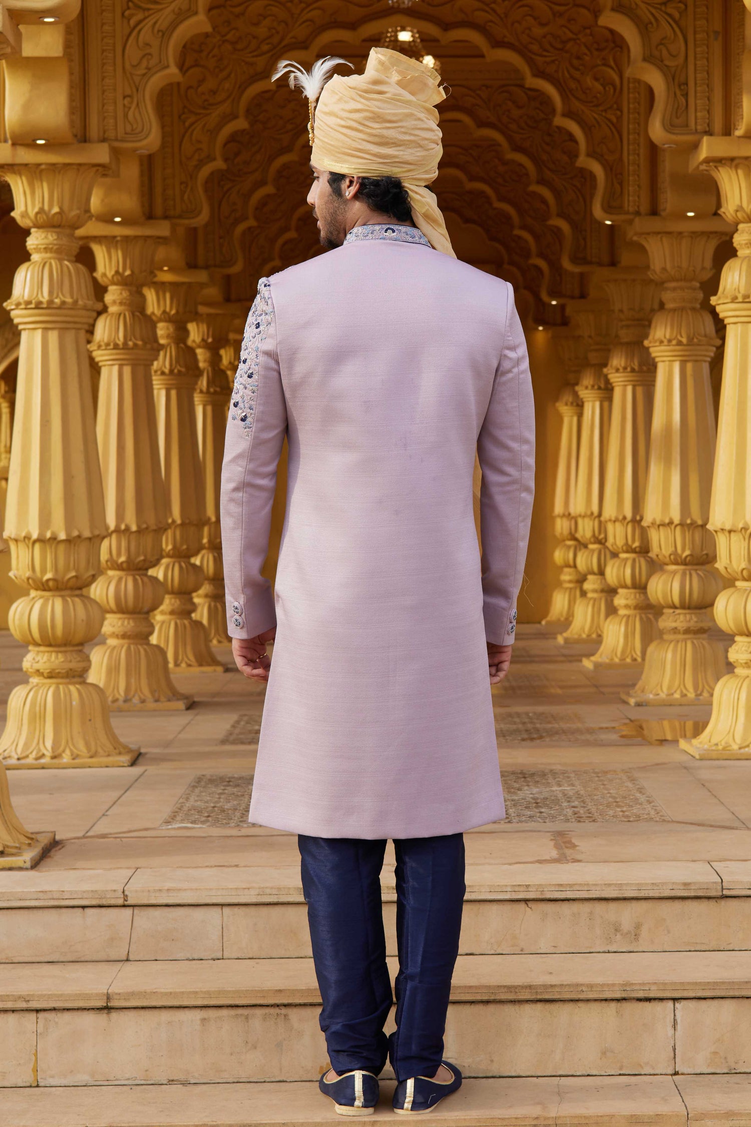 Lavender Blue Designer Sherwani with Hand Embroidery